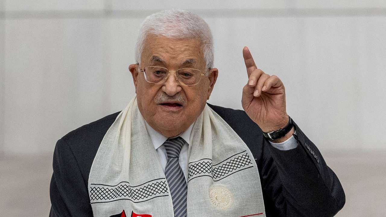 FILE PHOTO: Palestinian President Abbas addresses the Turkish parliament in Ankara
