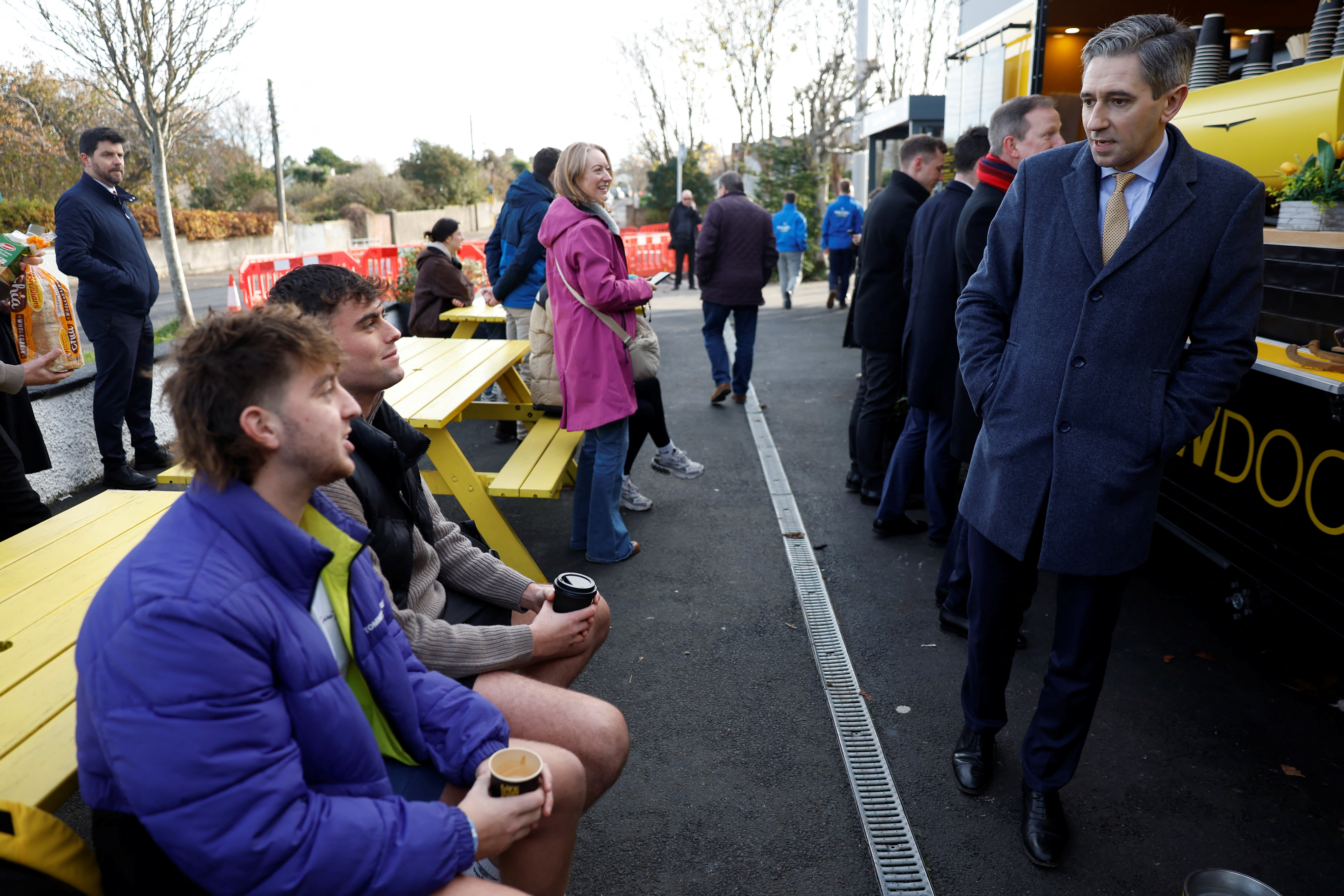 Taoiseach Simon Harris canvasses ahead of a general election, in Dublin