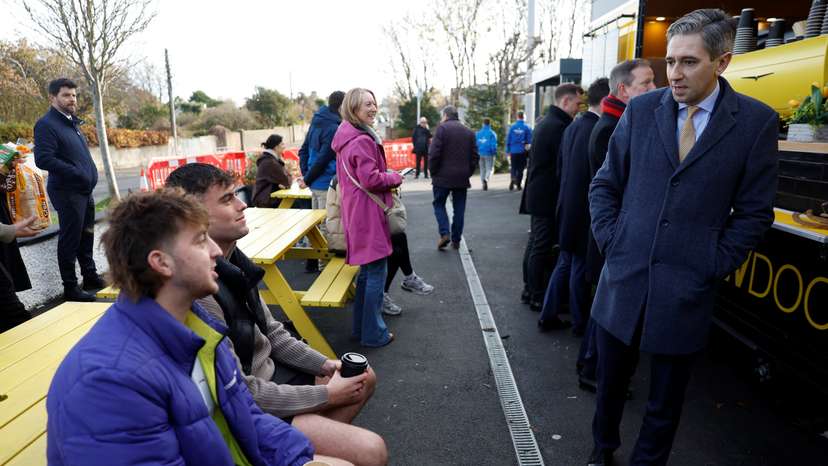 Taoiseach Simon Harris canvasses ahead of a general election, in Dublin