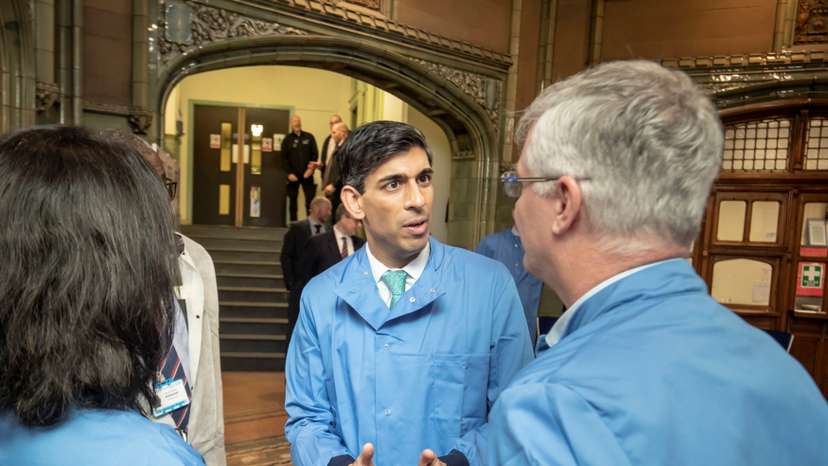 Britain's Chancellor of the Exchequer Rishi Sunak visits the pathology labs at Leeds General Infirmary, in Leeds