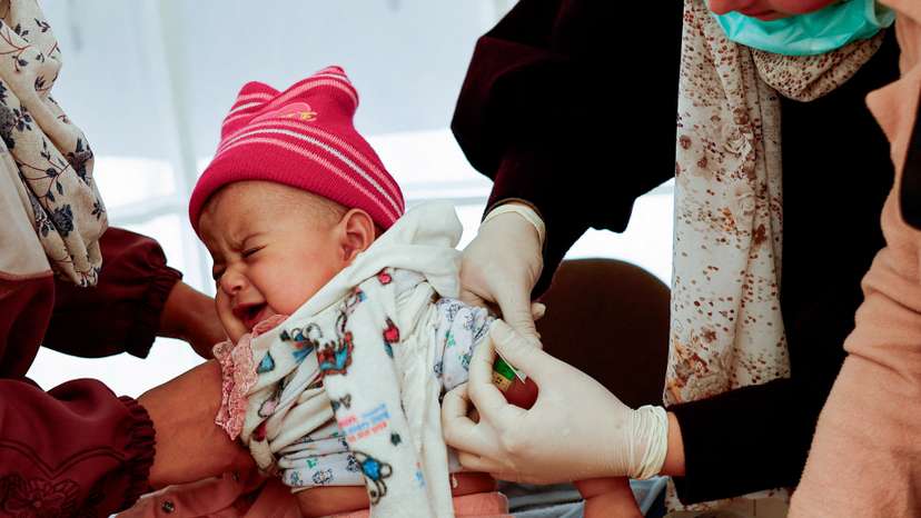Palestinian children are checked for malnutrition, in Rafah, in the southern Gaza Strip