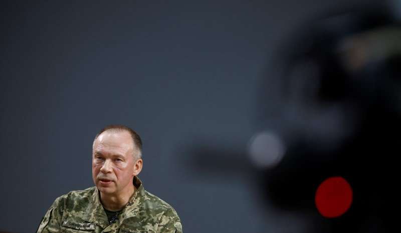 Commander of the Ukrainian Ground Forces Syrskyi attends an in interview with Reuters in Kharkiv region