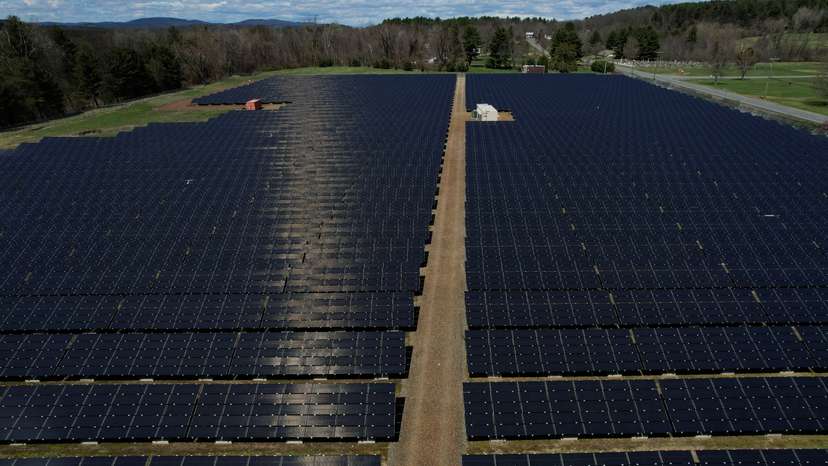 FILE PHOTO: Solar panels are arrayed on Earth Day in Northfield