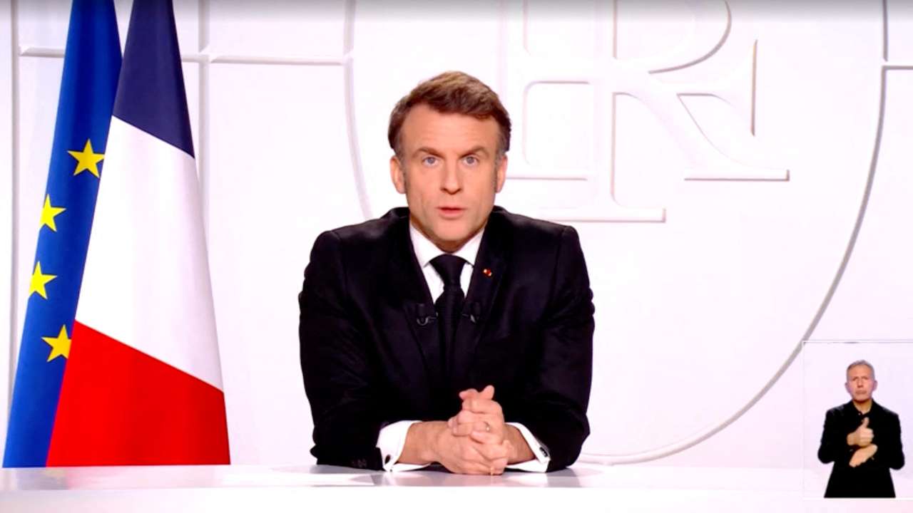 French President Emmanuel Macron addresses the nation, in Paris