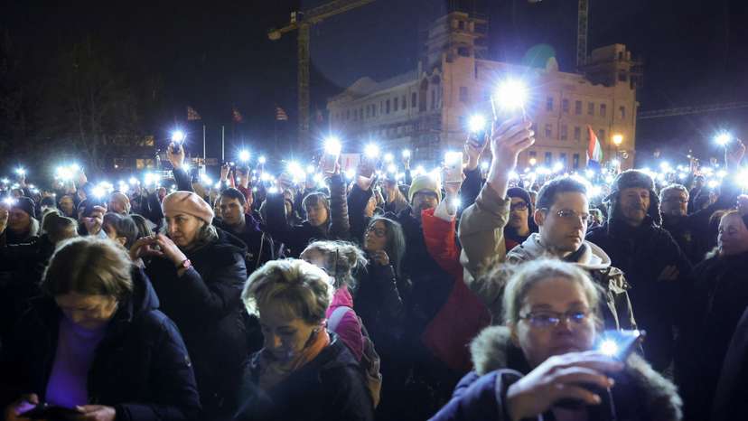 Protest to demand the resignation of Hungarian President Novak, in Budapest