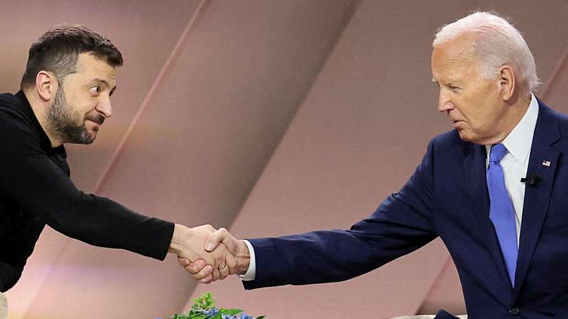 FILE PHOTO: Ukraine's Zelenskiy and US President Biden are shown in Washington