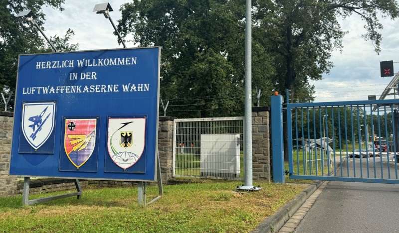 General view of the entrance to the German military base of Cologne-Wahn