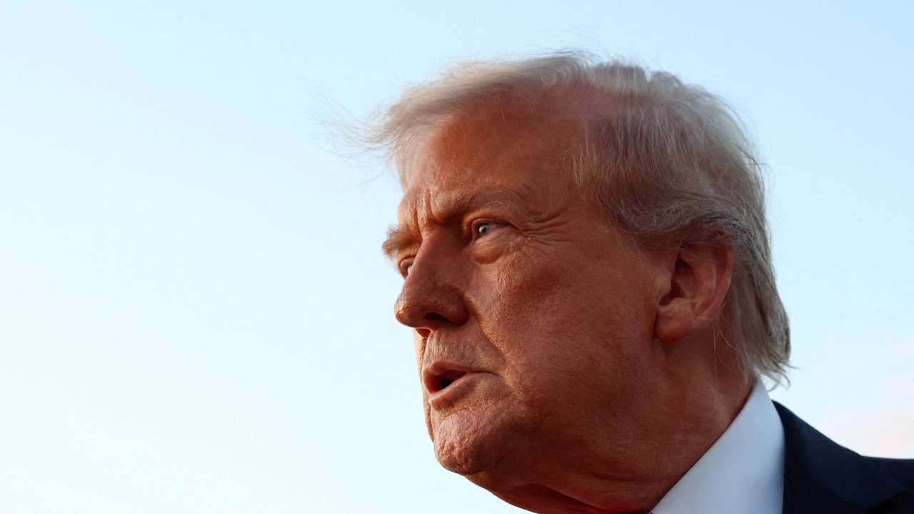U.S. President Donald Trump speaks to the press at Joint Base Andrews