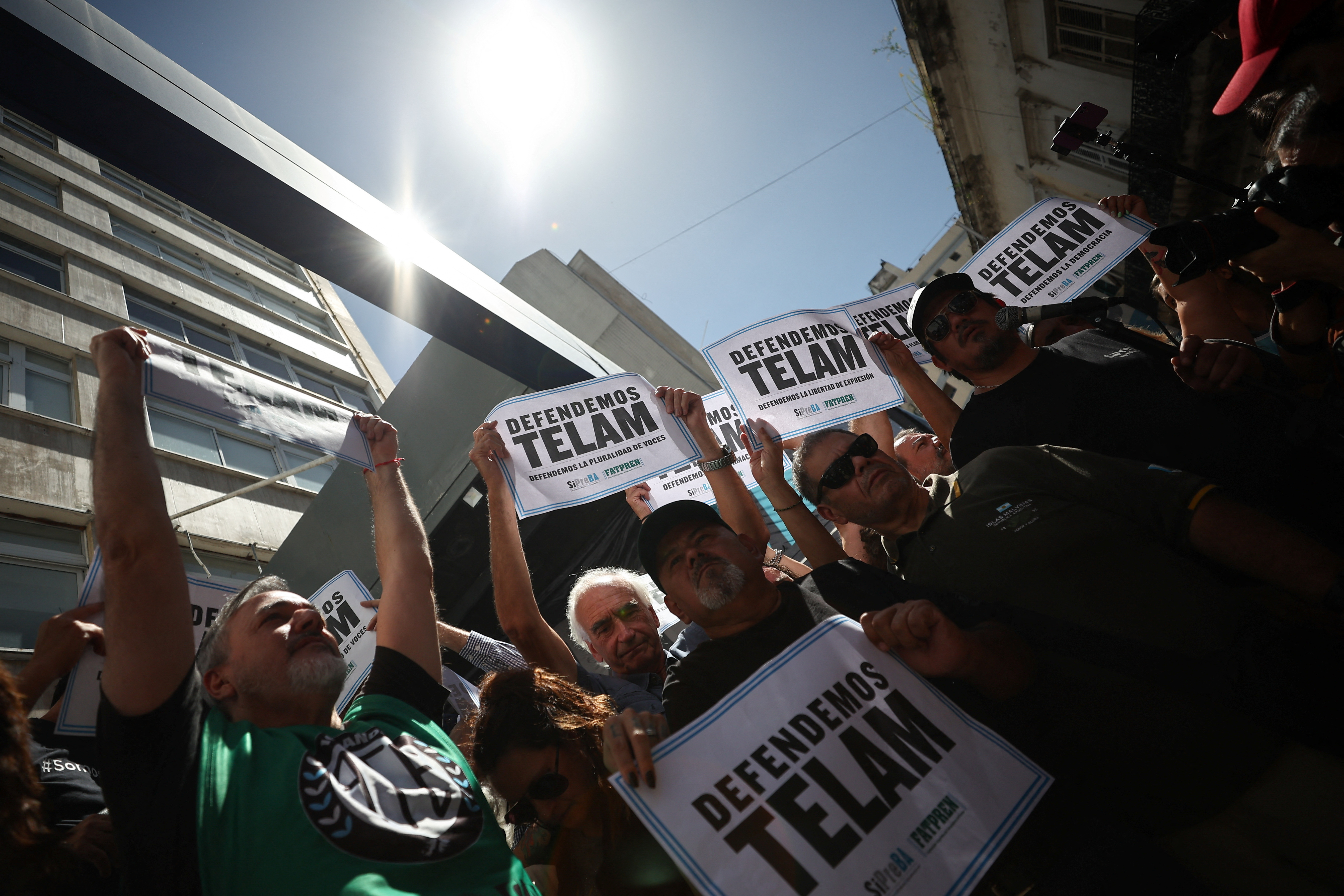 Workers of Telam protest against the company's closure in Buenos Aires