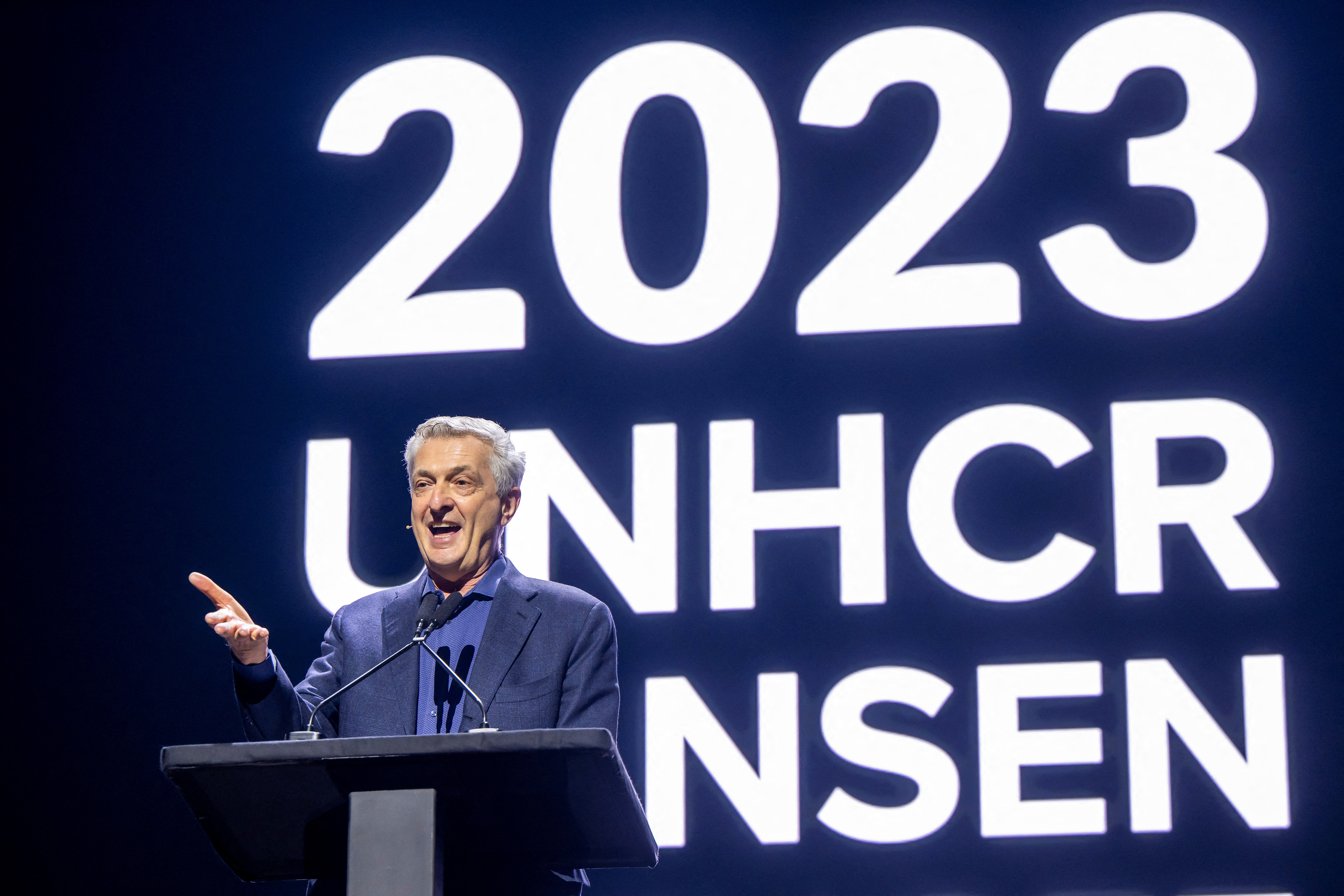 Filippo Grandi, UN High Commissioner for Refugees, speaks during a ceremony in Geneva