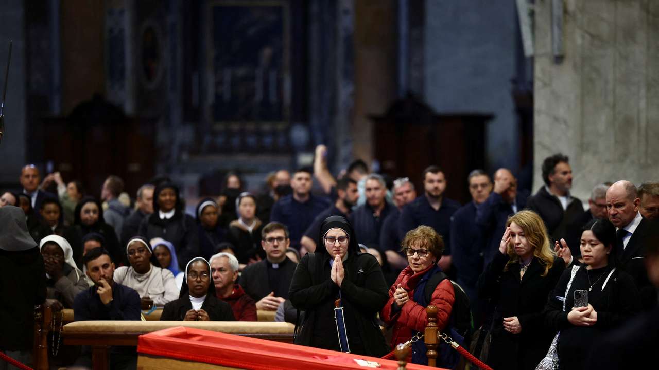 Faithful pay respect as Pope Francis lies in state in St. Peter's Basilica, at the Vatican