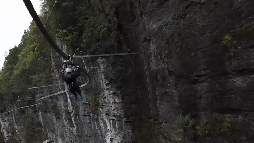 China’s viral sinkhole zip line draws thrill-seekers