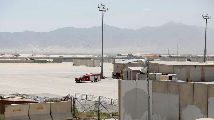 A firefighter vehicle is seen in Bagram U.S. air base, after American troops vacated it, in Parwan province