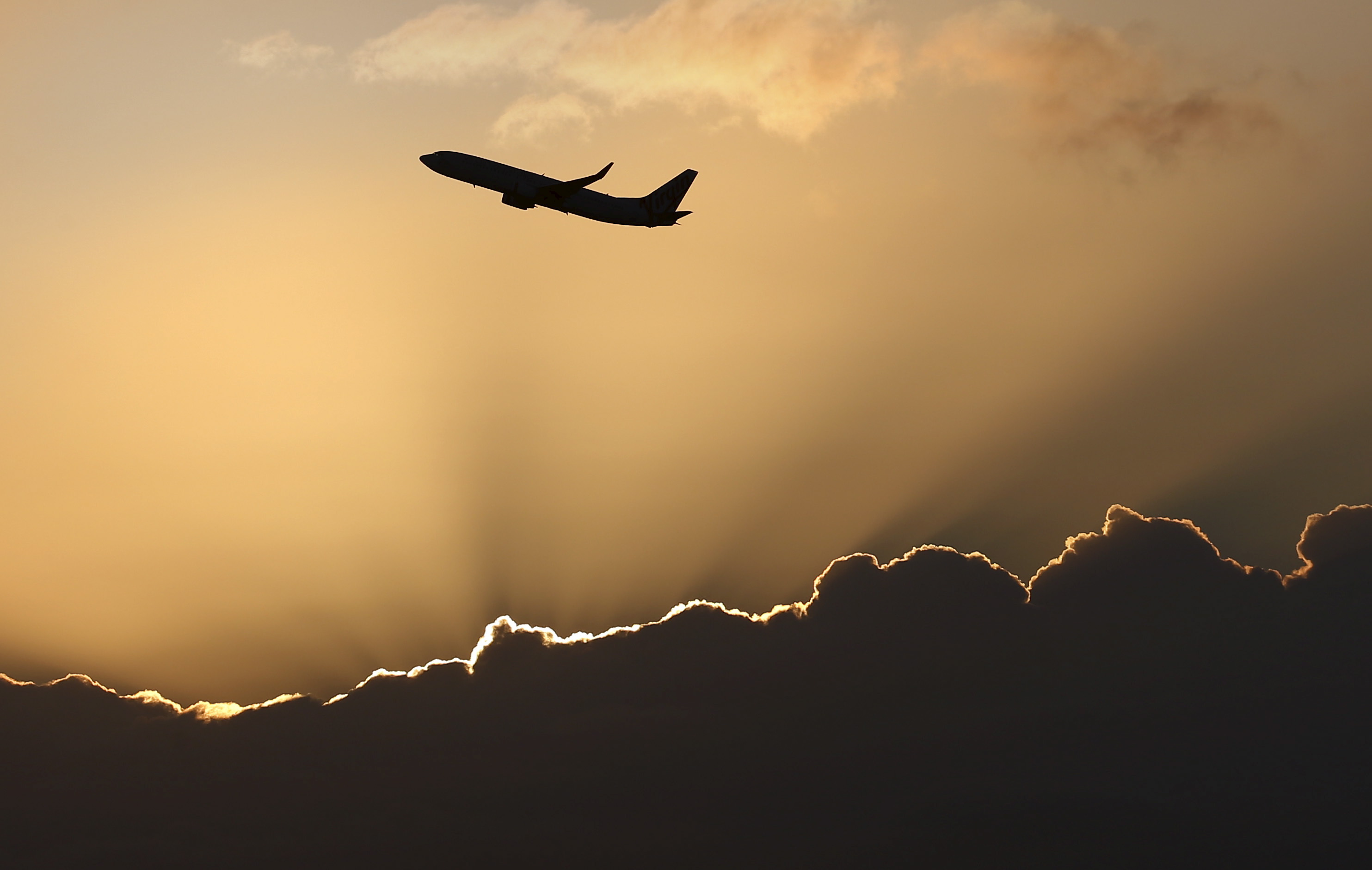 An aircraft takes off from Sydney International Airport