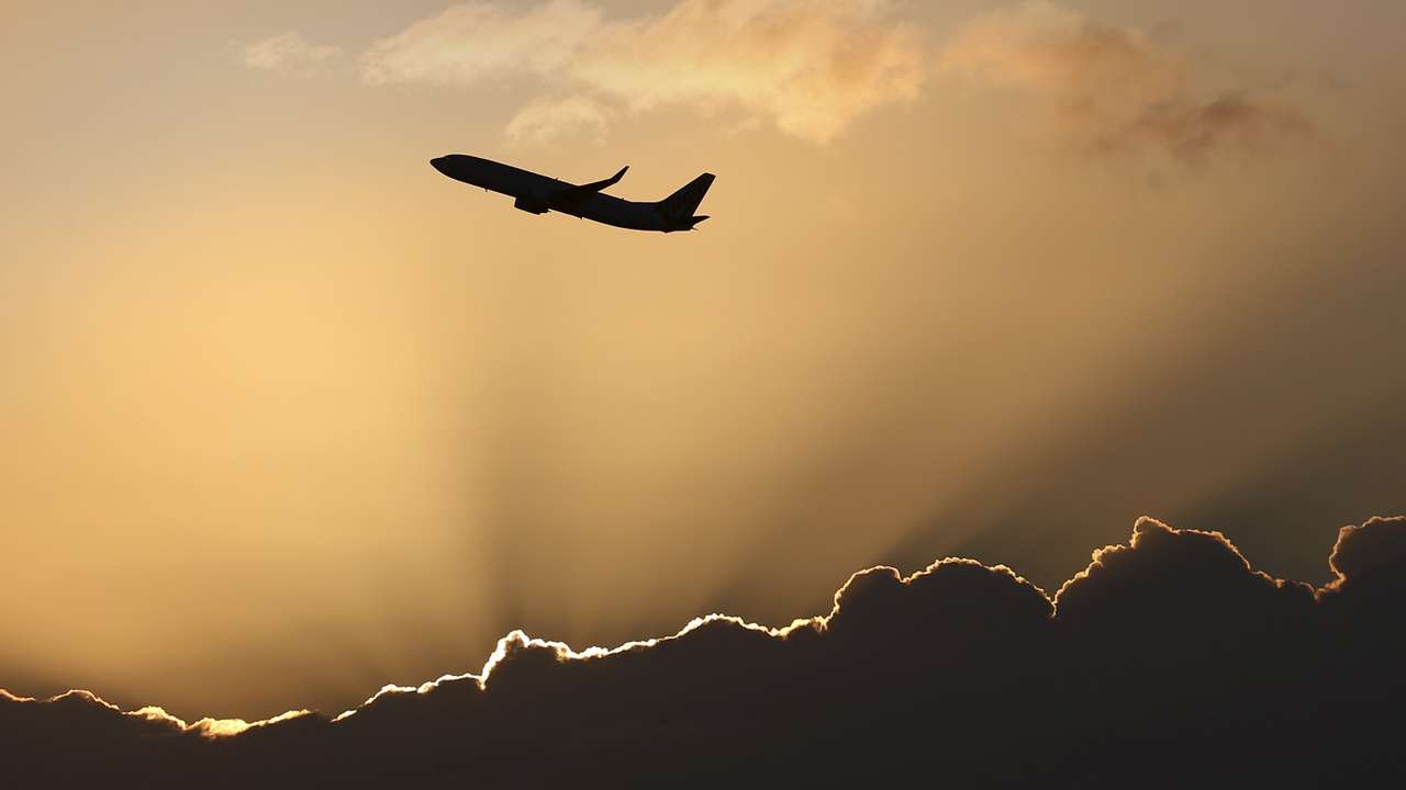An aircraft takes off from Sydney International Airport