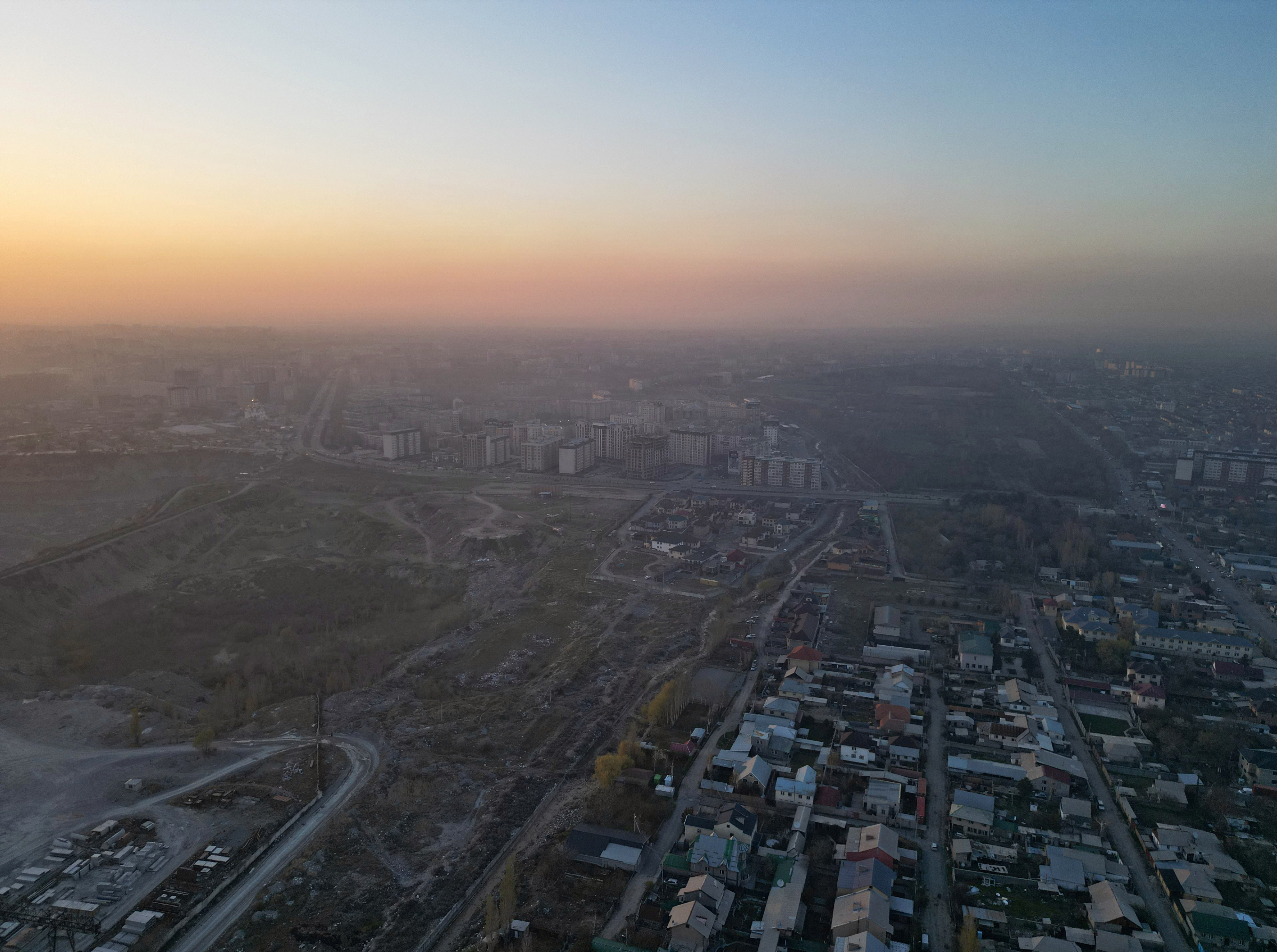 An aerial view shows the smog-shrouded city of Bishkek