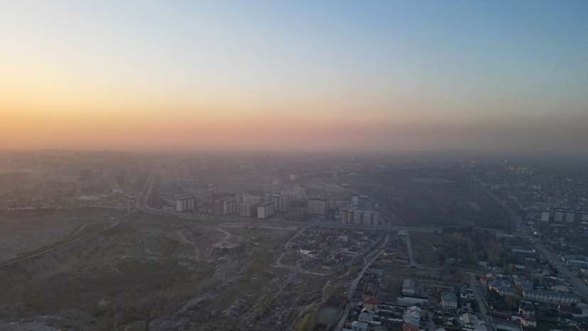An aerial view shows the smog-shrouded city of Bishkek