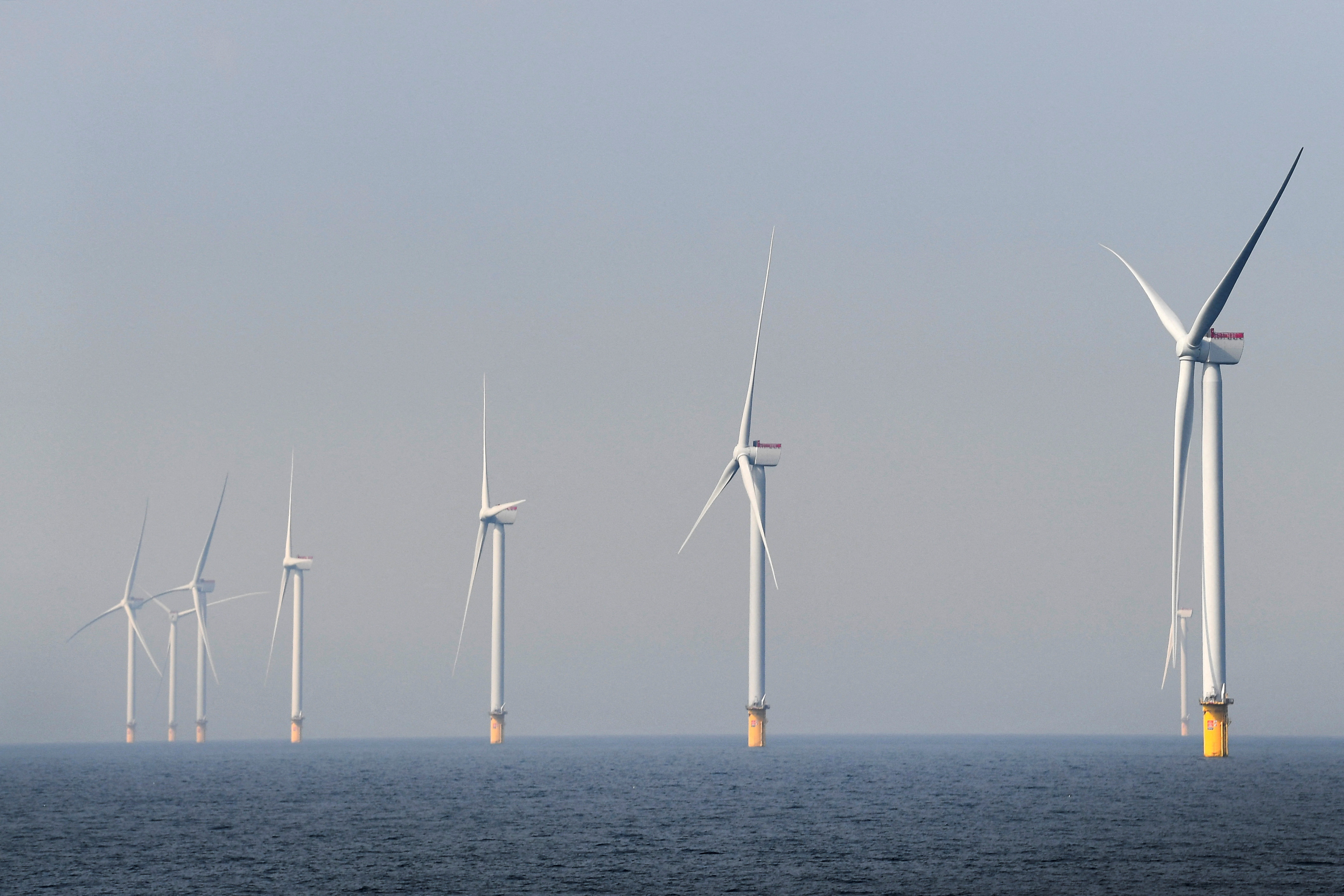 FILE PHOTO: Wind turbines from Vattenfall are seen at the North Sea in Scheveningen