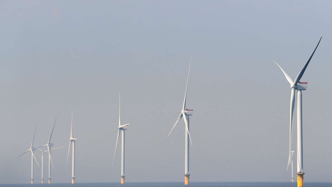 FILE PHOTO: Wind turbines from Vattenfall are seen at the North Sea in Scheveningen