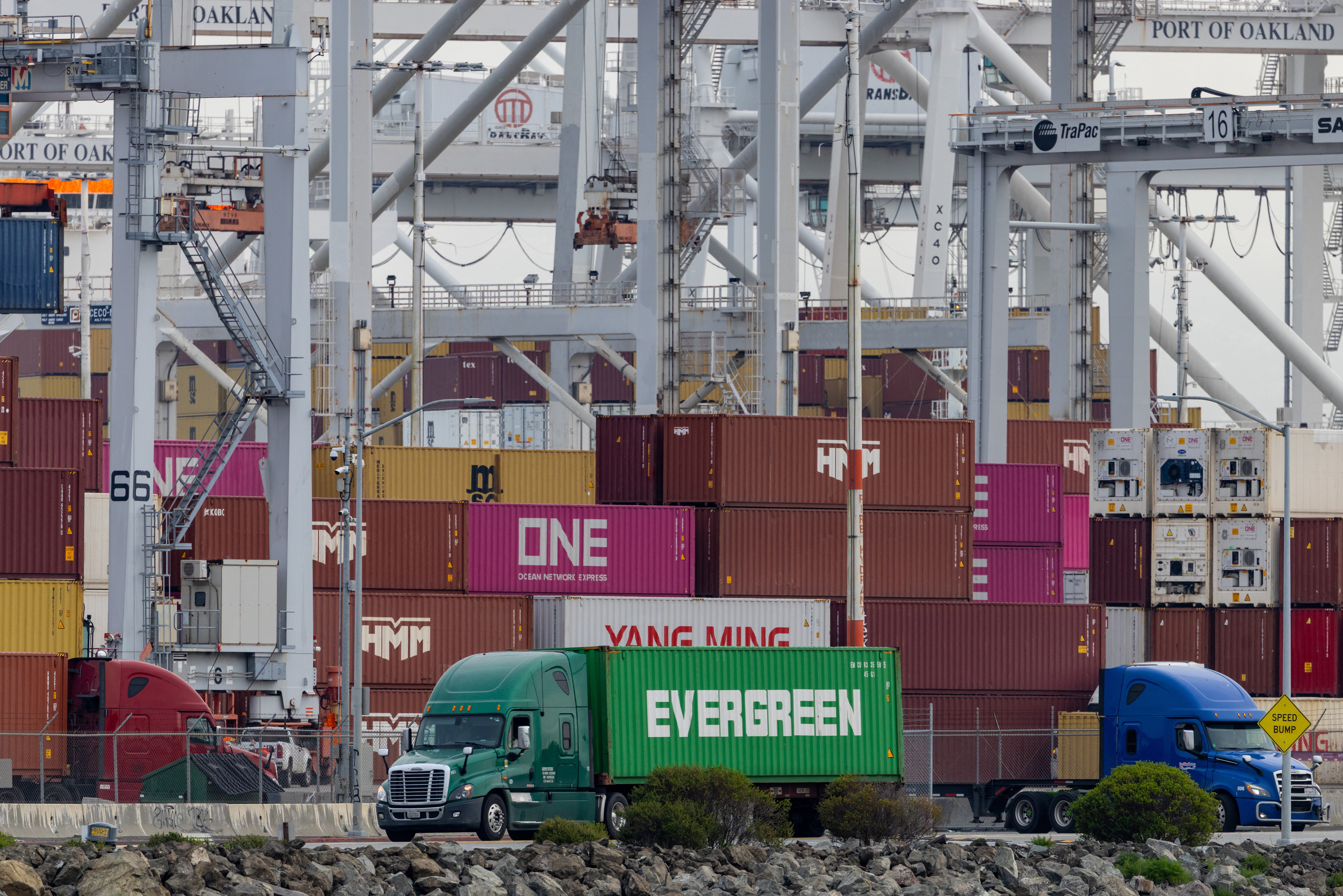 Shipping containers at the port of Oakland , California