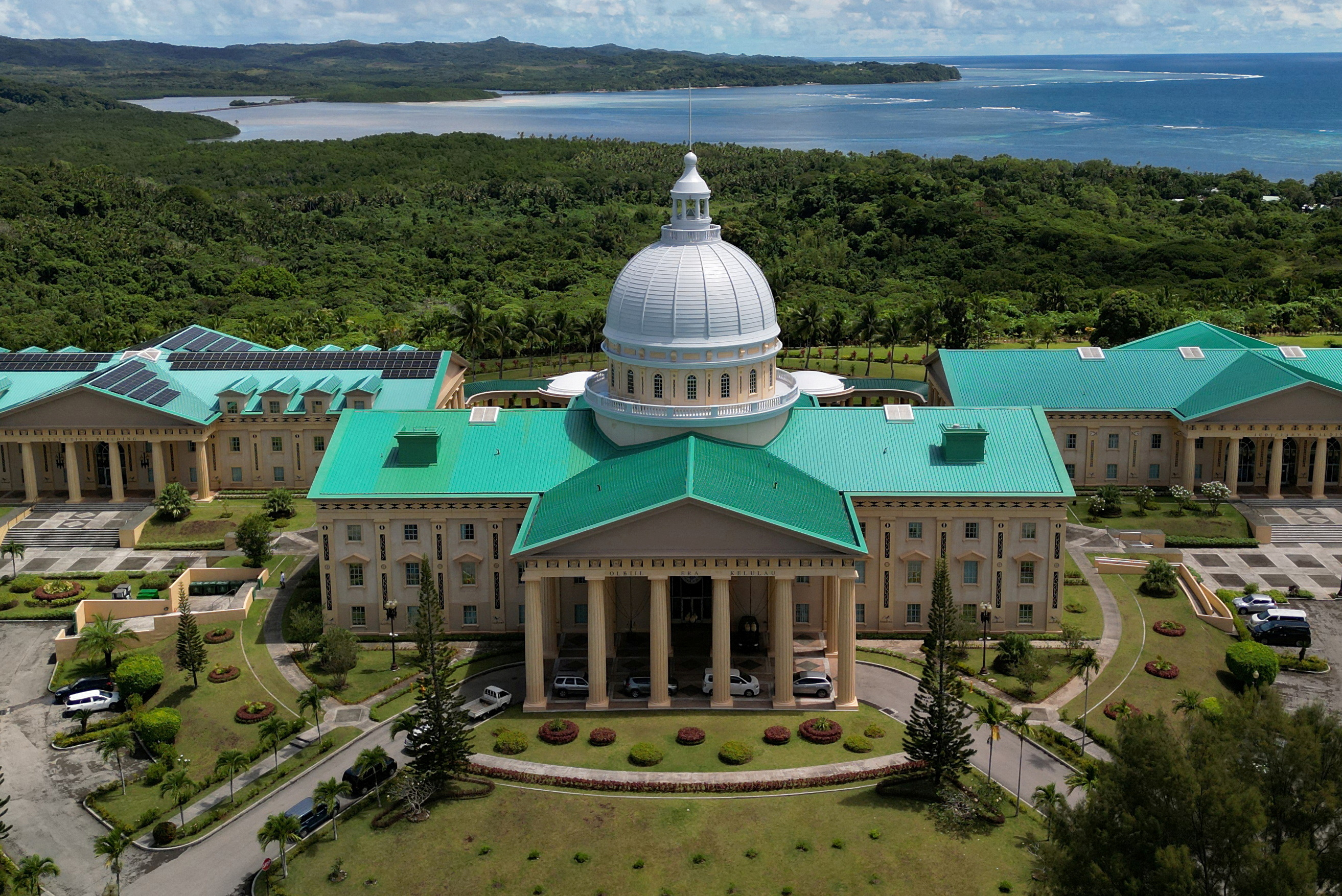 A drone view of Palau’s national Capitol Building, in Ngerulmud