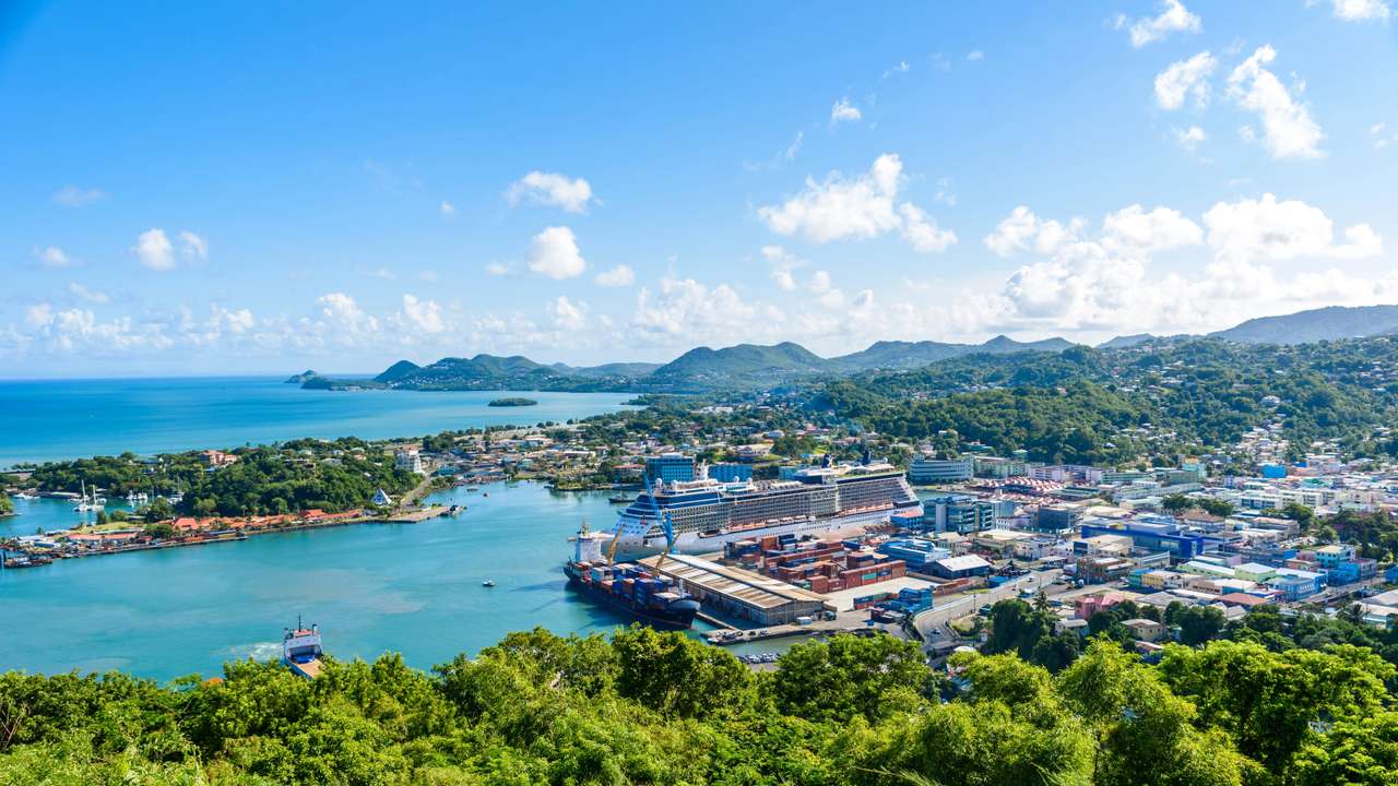 Castries, Saint Lucia - Tropical coast with port and ships