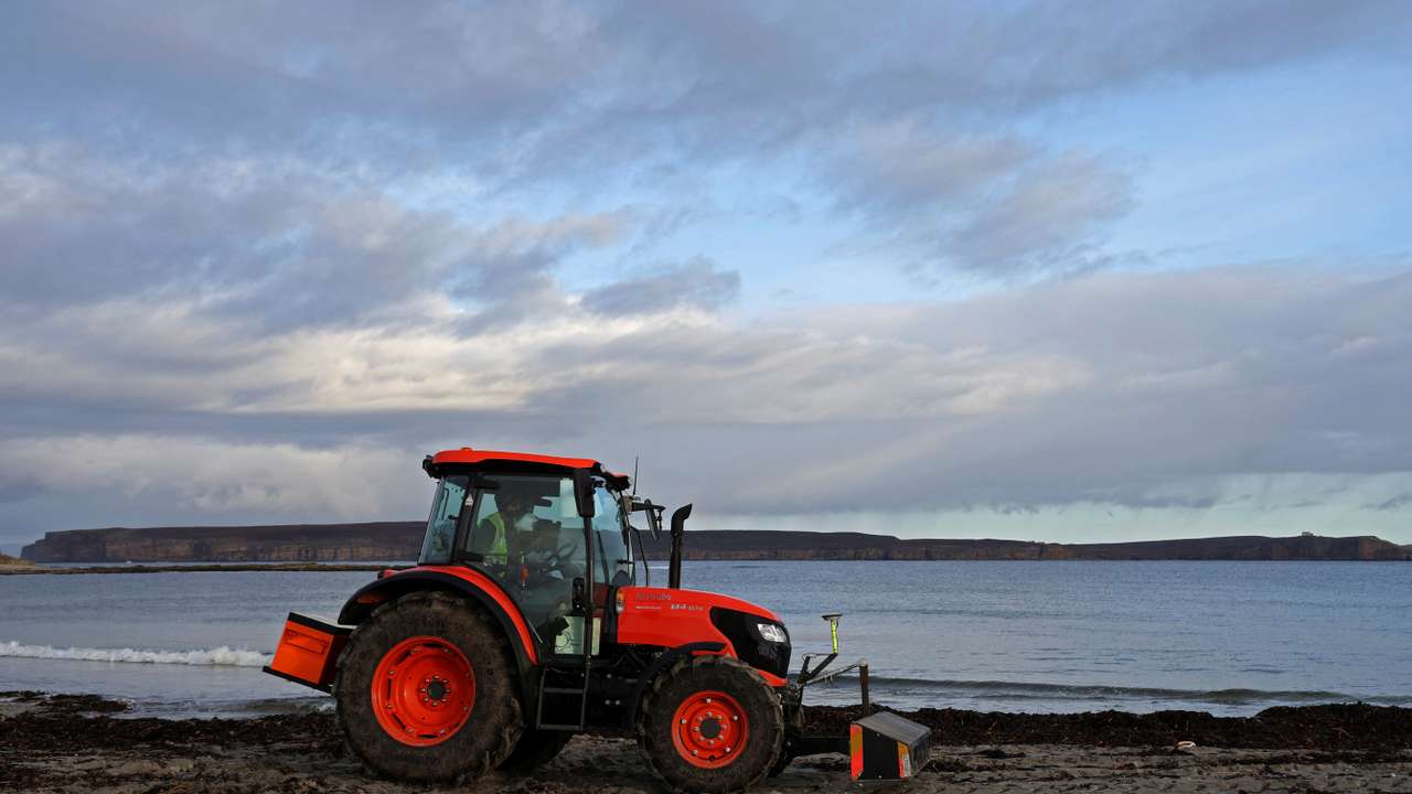 Testing for radio active material takes place at Murkle Bay beach close to the Dounreay nuclear site in Dounreay, Scotland