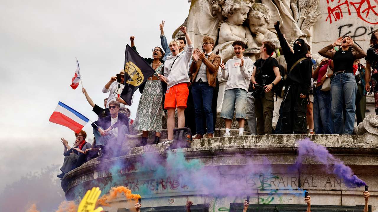 People protest against the French far-right Rassemblement National party, in Paris