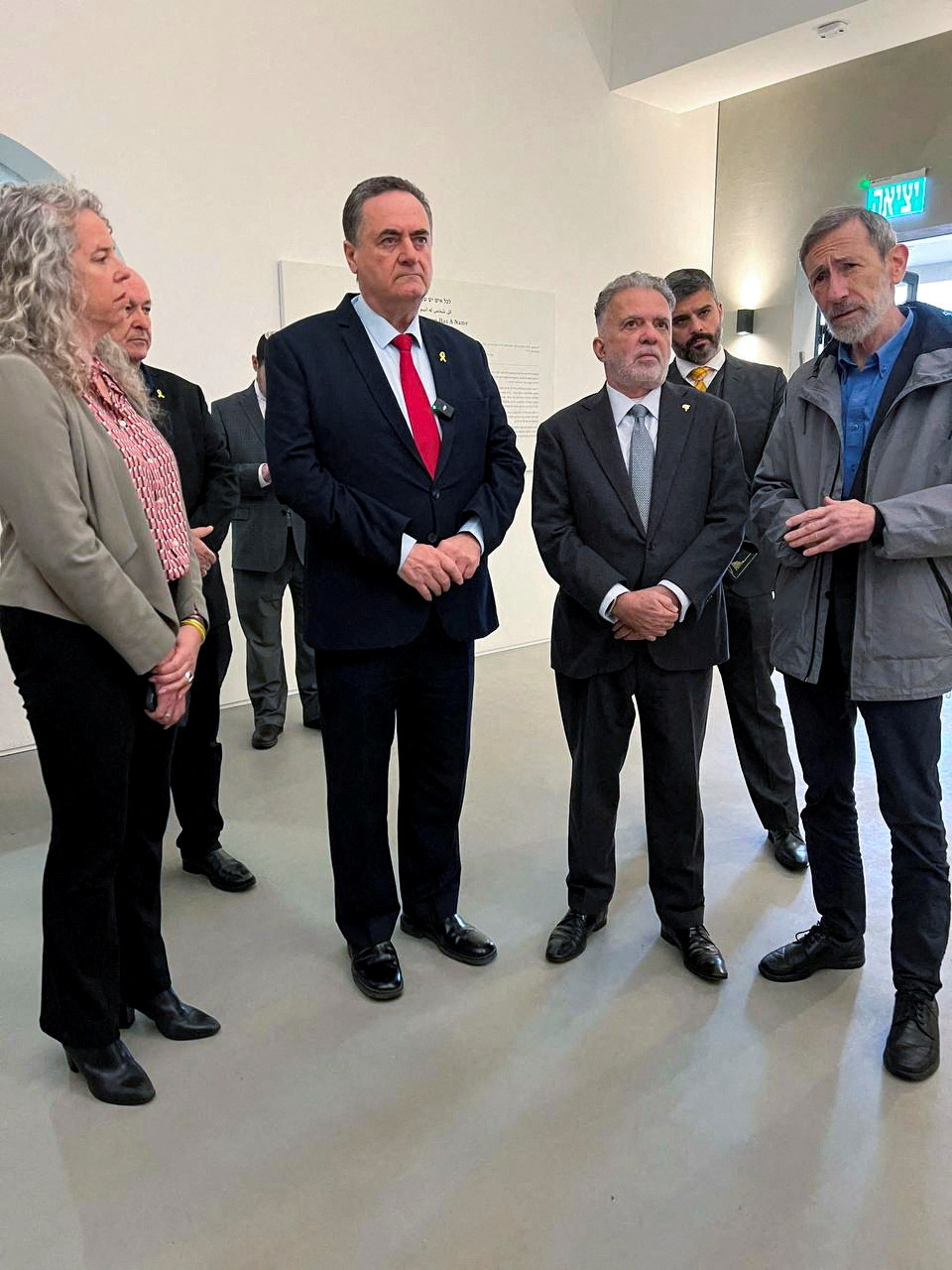 FILE PHOTO: Israeli Foreign Minister Israel Katz stands next to Brazilian ambassador to Israel, Frederico Meyer, after Brazilian President Luiz Inacio Lula da Silva likens the Gaza war to the Holocaust, in Jerusalem