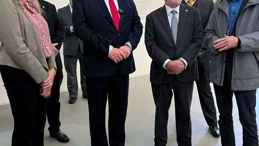 FILE PHOTO: Israeli Foreign Minister Israel Katz stands next to Brazilian ambassador to Israel, Frederico Meyer, after Brazilian President Luiz Inacio Lula da Silva likens the Gaza war to the Holocaust, in Jerusalem