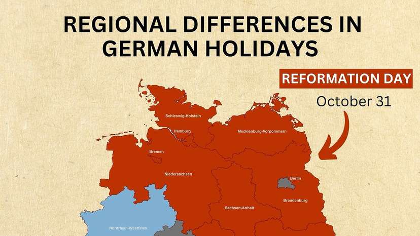 The German states have different public holidays. The Protestant influenced north celebrates Reformation Day and the Catholic influenced south celebrates All Saints’ Day. Berlin and Hesse celebrate neither. (1)
