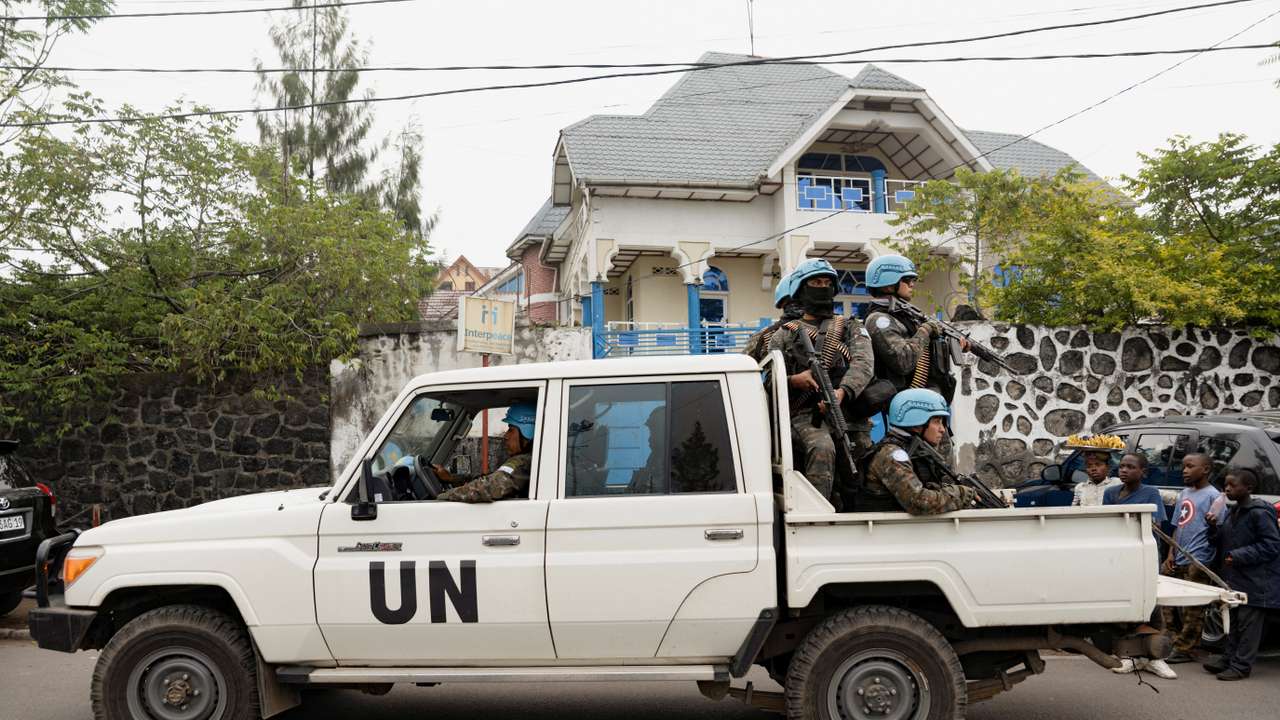 Members of MONUSCO secure the evacuation of non-essential UN staff, following the fight between M23 rebels and FARDC, in Goma