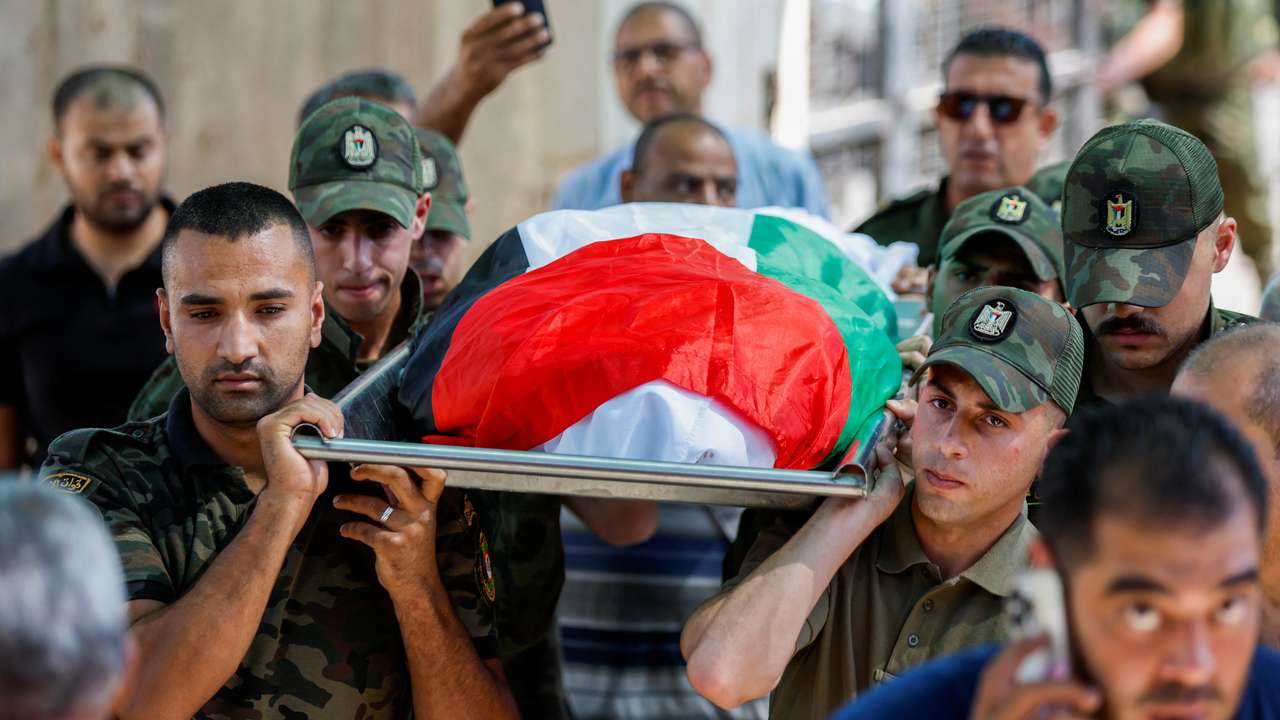 Funeral of a Palestinian killed in Jericho as Iran fired a salvo of ballistic missiles against Israel, in the occupied West Bank
