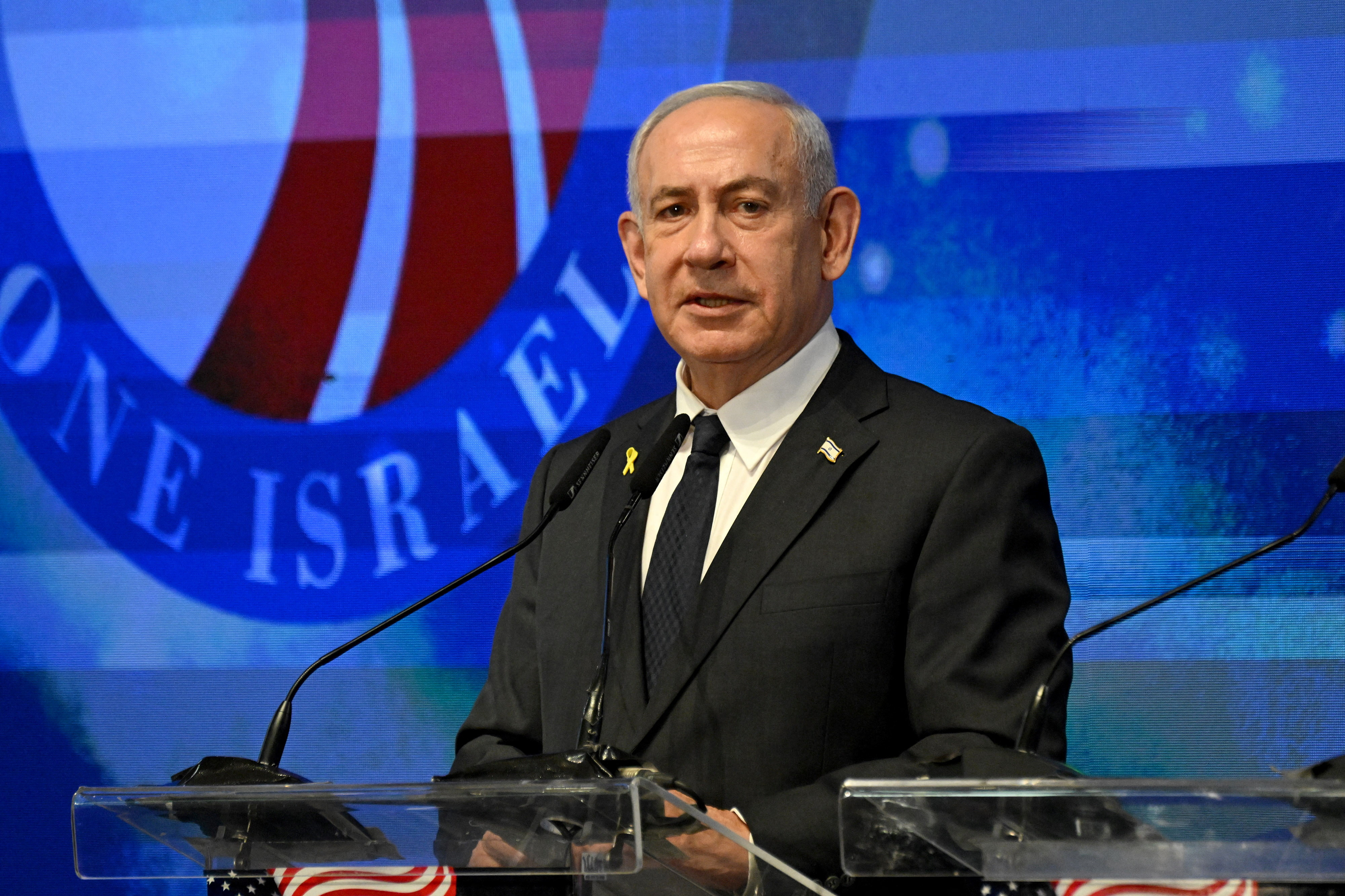 FILE PHOTO: Israeli Prime Minister Benjamin Netanyahu speaks at the opening event of the largest-ever bipartisan delegation of American legislators to Israel at the Foreign Ministry in Jerusalem
