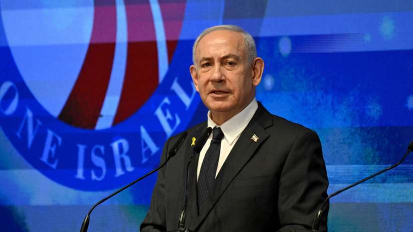 FILE PHOTO: Israeli Prime Minister Benjamin Netanyahu speaks at the opening event of the largest-ever bipartisan delegation of American legislators to Israel at the Foreign Ministry in Jerusalem