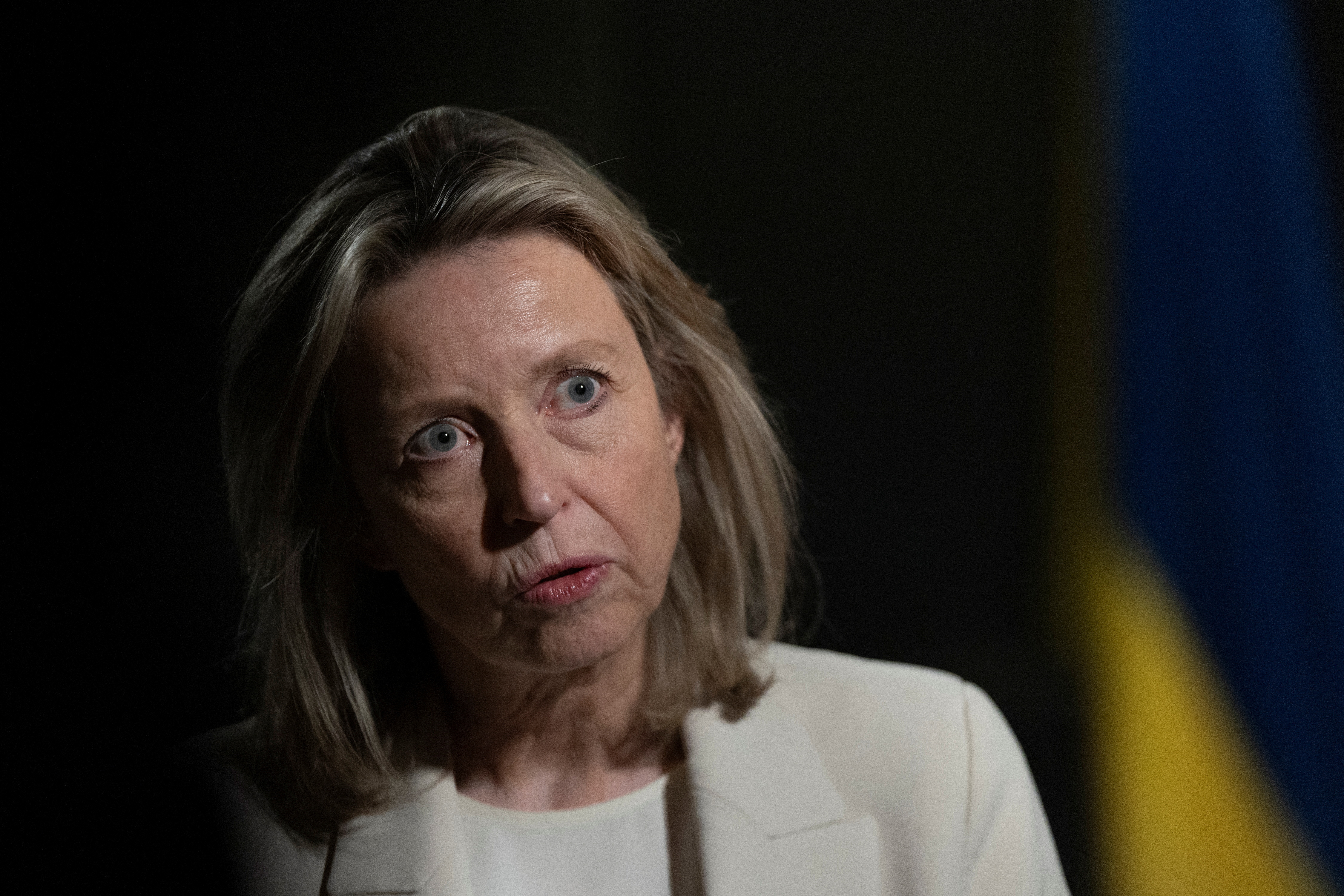 Dutch Defence Minister Kajsa Ollongren speaks during an interview in Kyiv