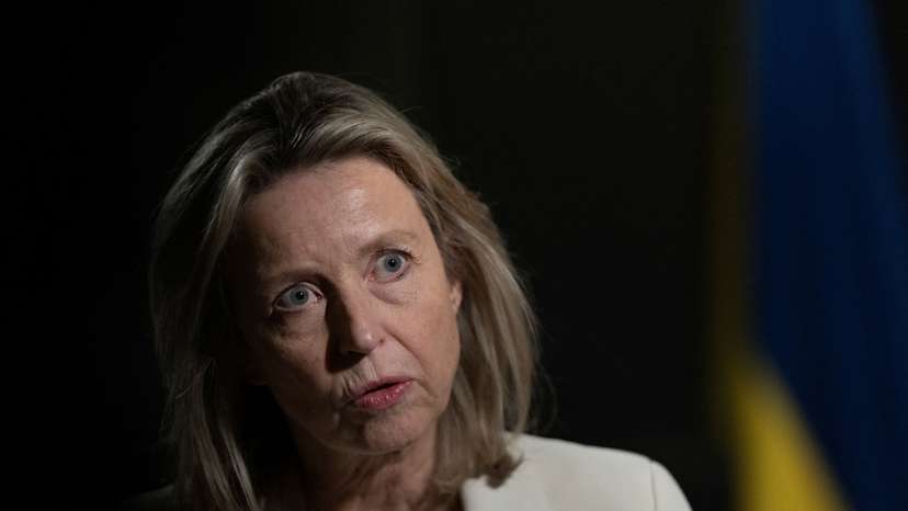 Dutch Defence Minister Kajsa Ollongren speaks during an interview in Kyiv