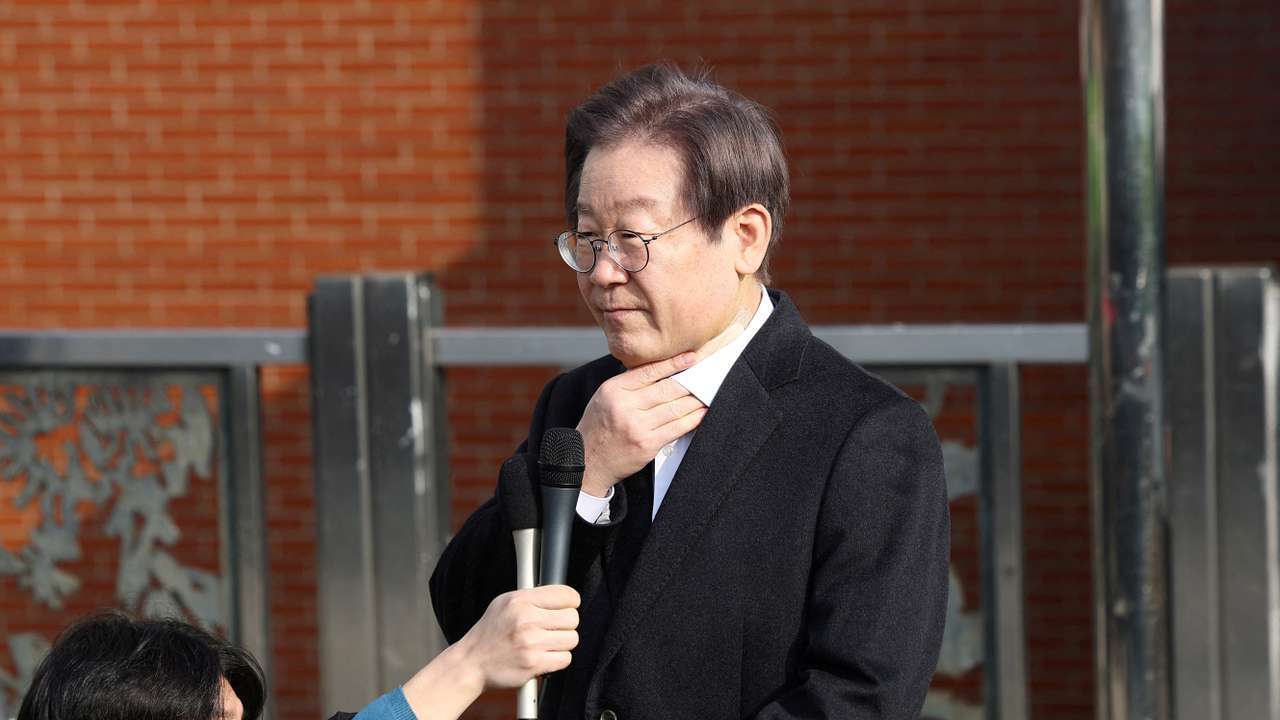 South Korean opposition leader Lee Jae-myung speaks after being discharged in Seoul
