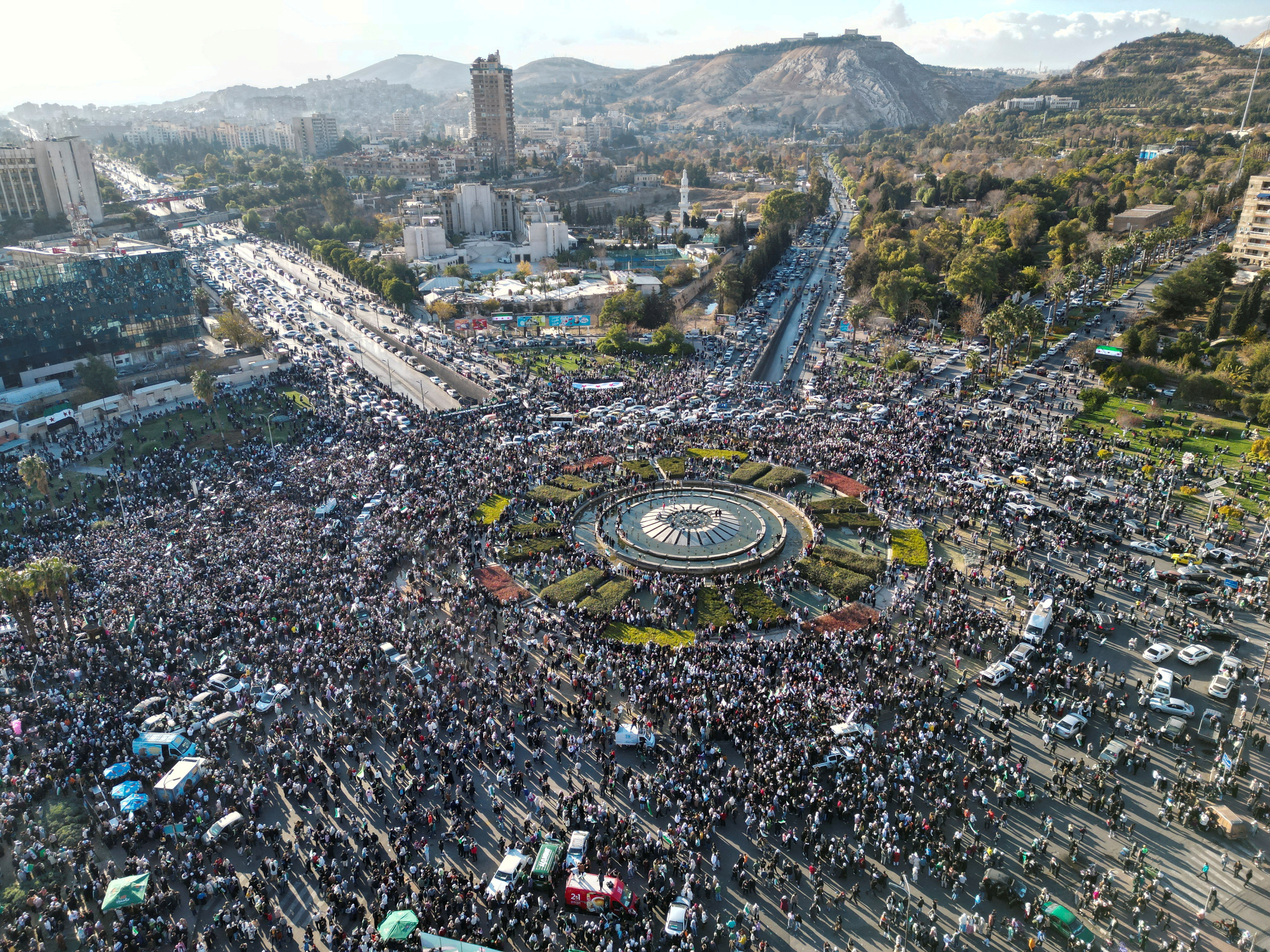 A drone view shows Damascus city