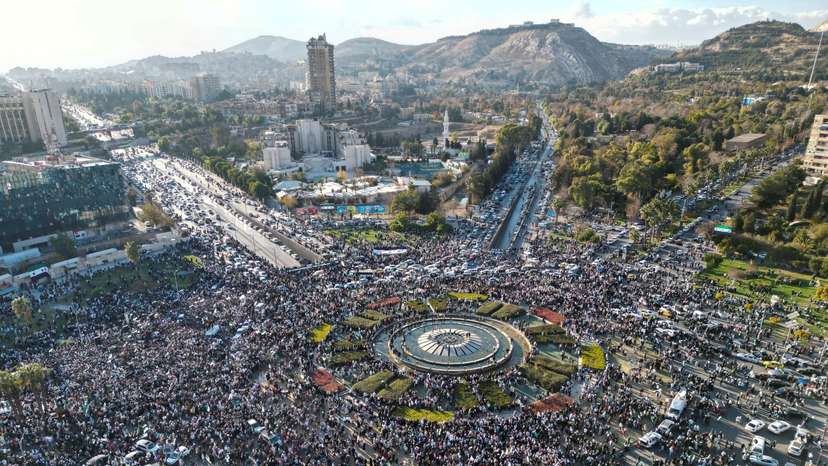 A drone view shows Damascus city