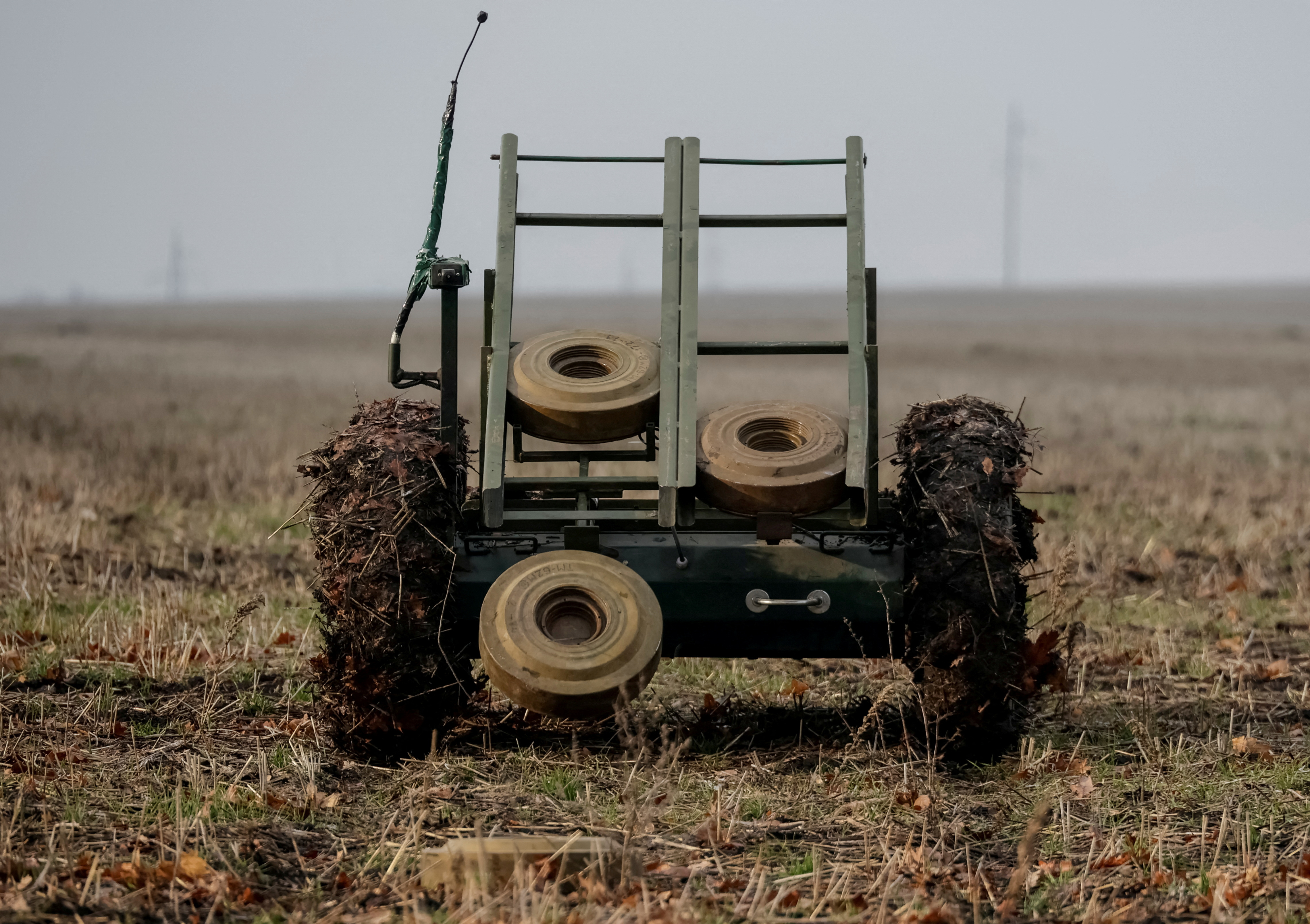 FILE PHOTO: A mine-laying unmanned ground vehicle is seen in Kharkiv region