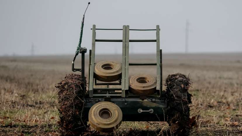 FILE PHOTO: A mine-laying unmanned ground vehicle is seen in Kharkiv region