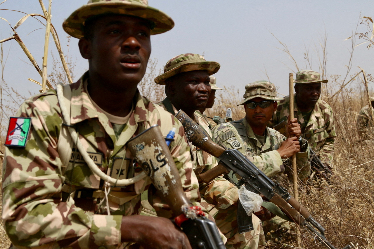 FILE PHOTO: A U.S. Army soldier trains Nigerian Army soldiers at a military compound in Jaji, Nigeria