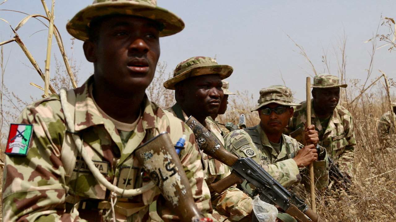 FILE PHOTO: A U.S. Army soldier trains Nigerian Army soldiers at a military compound in Jaji, Nigeria