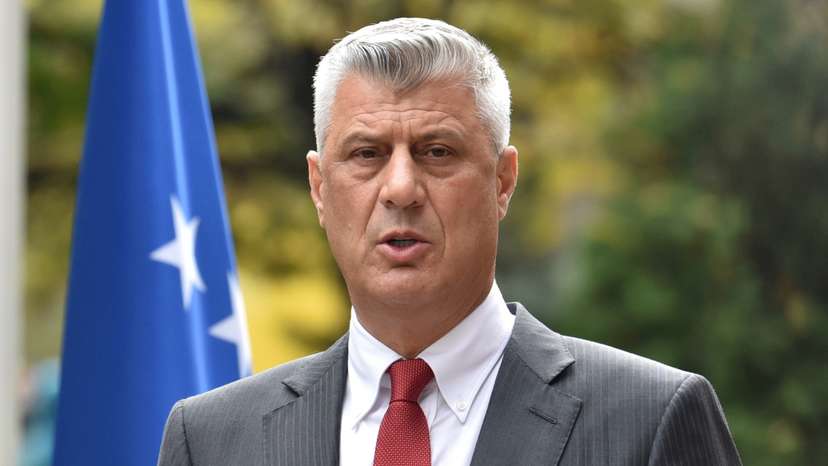 Kosovo's President Thaci is pictured during news conference as he resigns to face war crimes charges, in Pristina