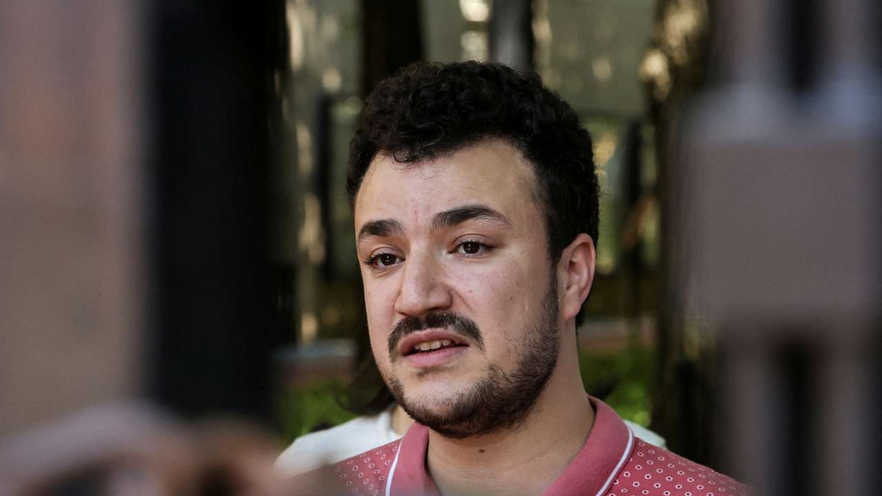 FILE PHOTO: Mahmoud Khalil speaks to members of media about the Revolt for Rafah encampment at Columbia University during the ongoing conflict between Israel and the Palestinian Islamist group Hamas, in New York City