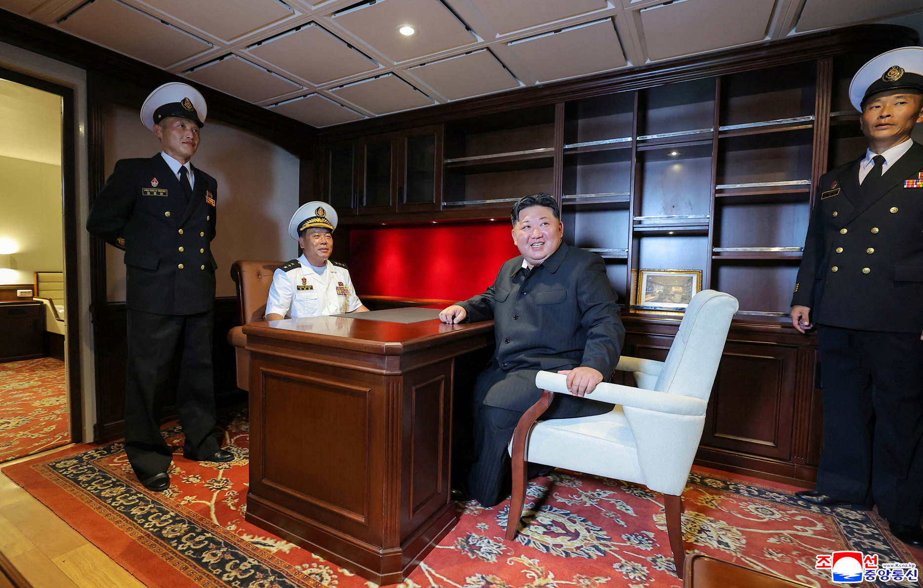 North Korean leader Kim Jong Un visits a Choe Hyon-class destroyer