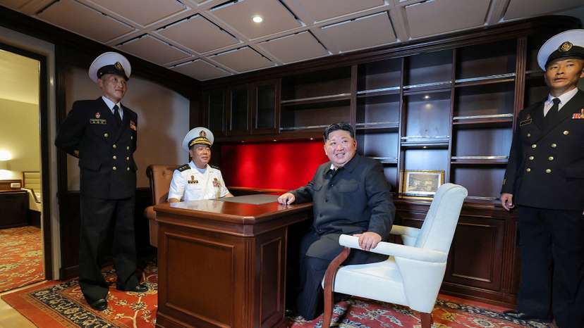 North Korean leader Kim Jong Un visits a Choe Hyon-class destroyer