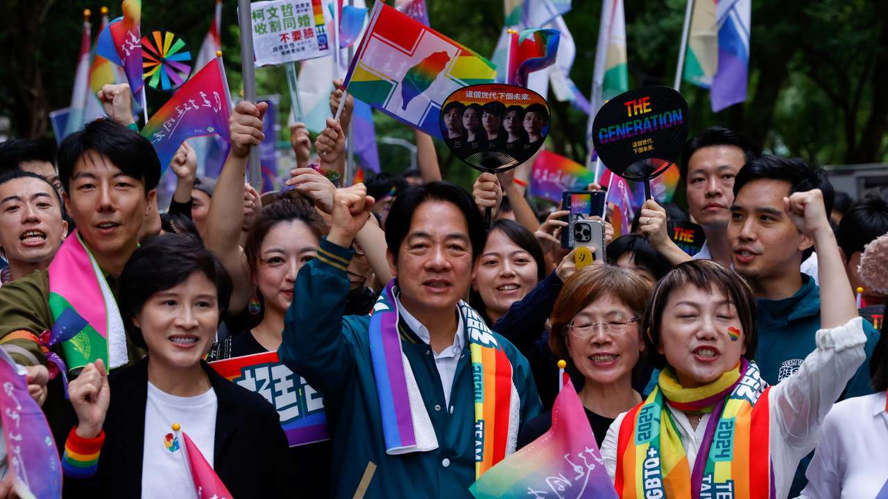 Vice President Lai Ching-te marches during the annual Taiwan's Pride parade in Taipei,