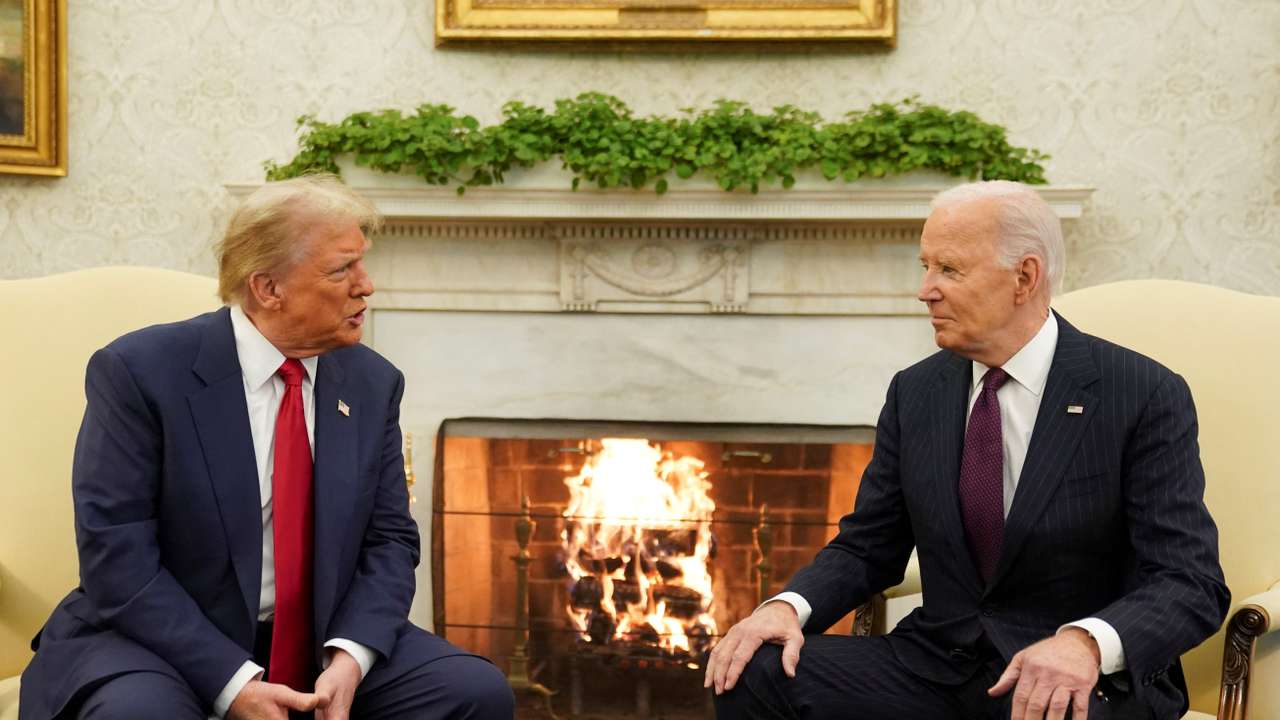 U.S. President Joe Biden meets with President-elect Donald Trump in the Oval Office at the White House in Washington